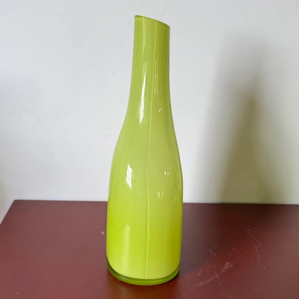 Vintage IKEA Okkso cased lime green glass asymmetrical bud vase. 1990’s